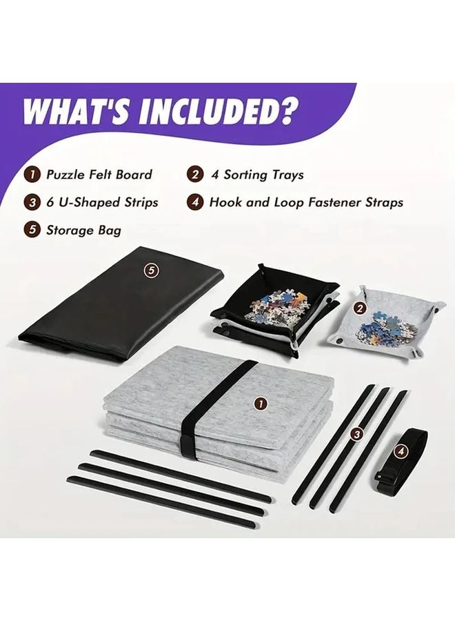 Foldable Puzzle Mat Board With Storage Trays Dark Gray Portable For Adults 1500 Pcs - Image 5